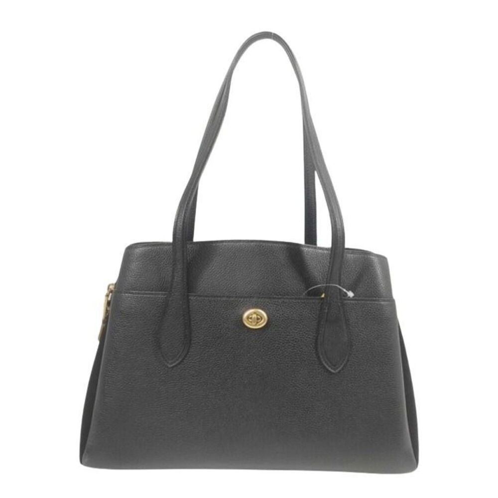 COACH Laura Carryall Handbag 89486 Black Leather Suede Women's Tote Bag Turnlock